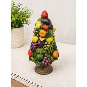 Vintage Fruit Topiary Cone Figurine Centerpiece Colorful Harvest Decor 15 Inch